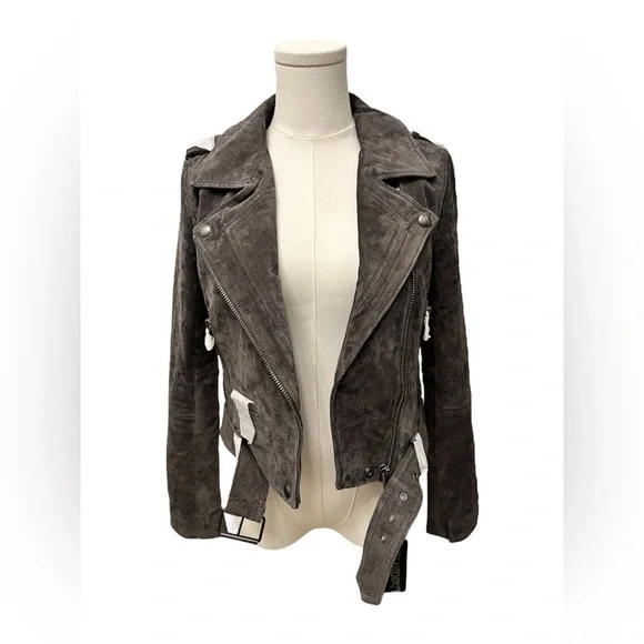 BLANK NYC Leather Suede Moto Jacket French Gray Dark Gray Accents Women XS NWT - Picture 7 of 13